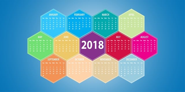 2018年のカレンダー
