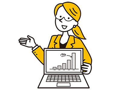 PCを見せて説明する女性