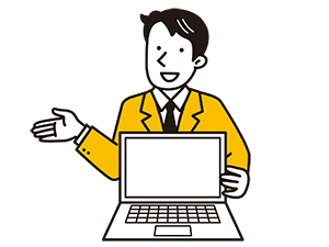PCを見せて説明する男性