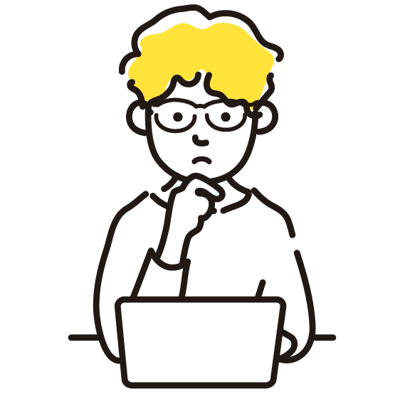 PCを見て考える男性
