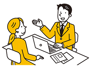 女性に説明する男性